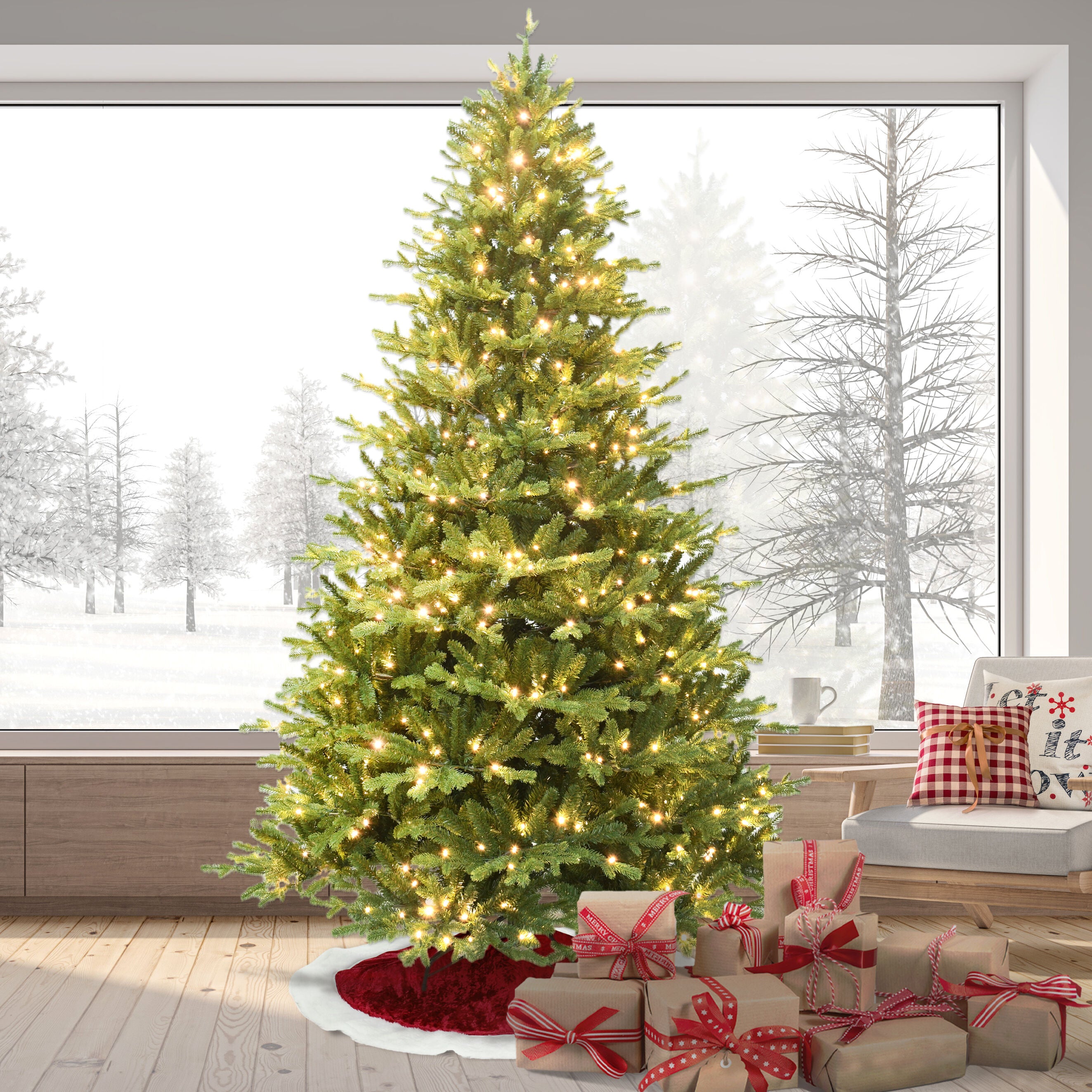 Fraser Hill Farm -  7.5-Ft. Oregon Pine Christmas Tree with Warm White LED Lighting