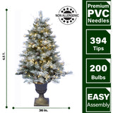 Fraser Hill Farm -  4.5-Ft. Frosted Porch Accent Tree with Pinecone Accents in Decorative Pots with Warm White Lighting