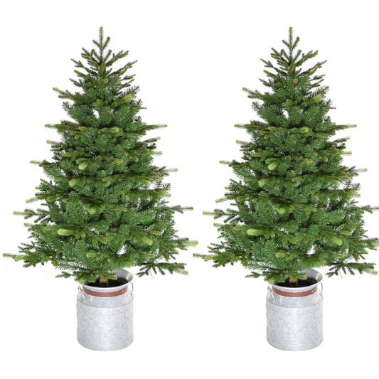 Fraser Hill Farm -  3.5-Ft. Porch Accent Tree in Rustic Farmhouse Metal Jug, Set of 2, No Lights