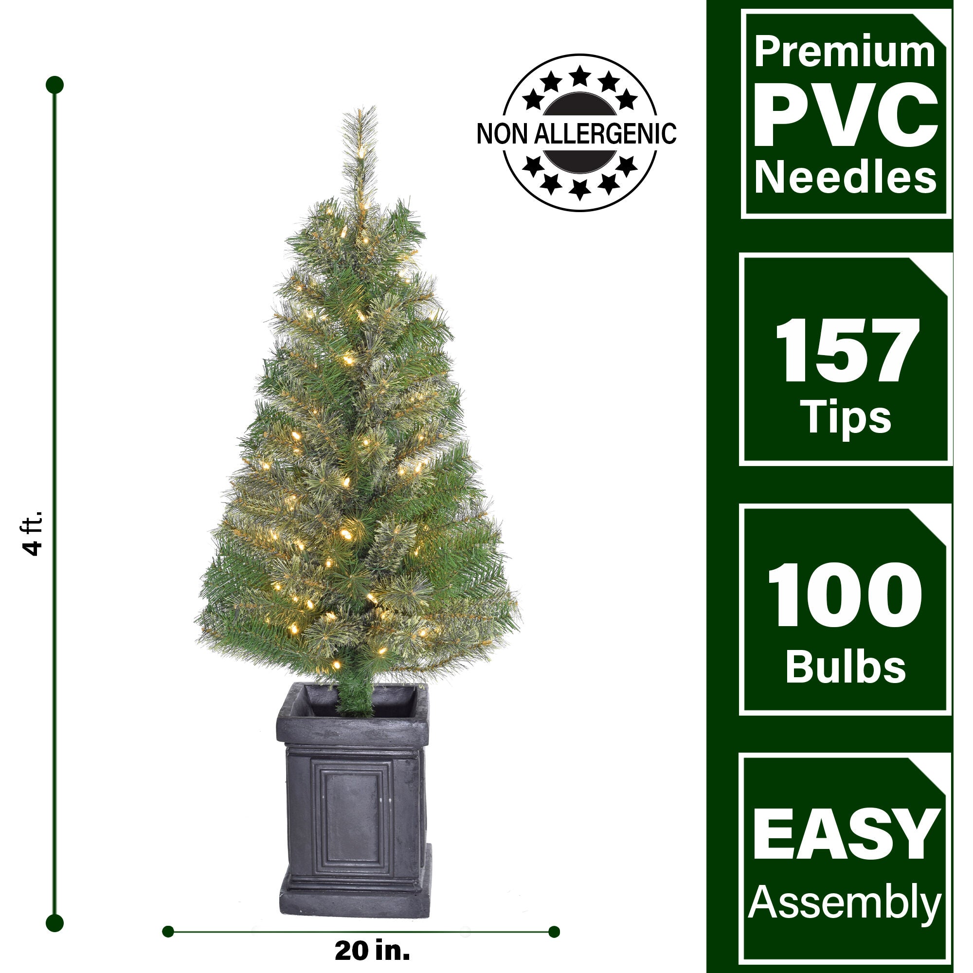 Fraser Hill Farm -  4-Ft. Porch Accent Tree in Black Pot with Warm White LED Lighting