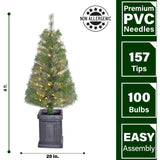 Fraser Hill Farm -  4-Ft. Set of 2 Porch Accent Tree in Black Pot with Warm White LED Lighting