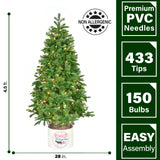 Fraser Hill Farm -  4.5-Ft. Porch Tree in Reindeer Pot with Warm White LED Lights