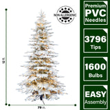 Fraser Hill Farm -  12-Ft. Flocked Pine Valley Christmas Tree with Warm White LED Lighting