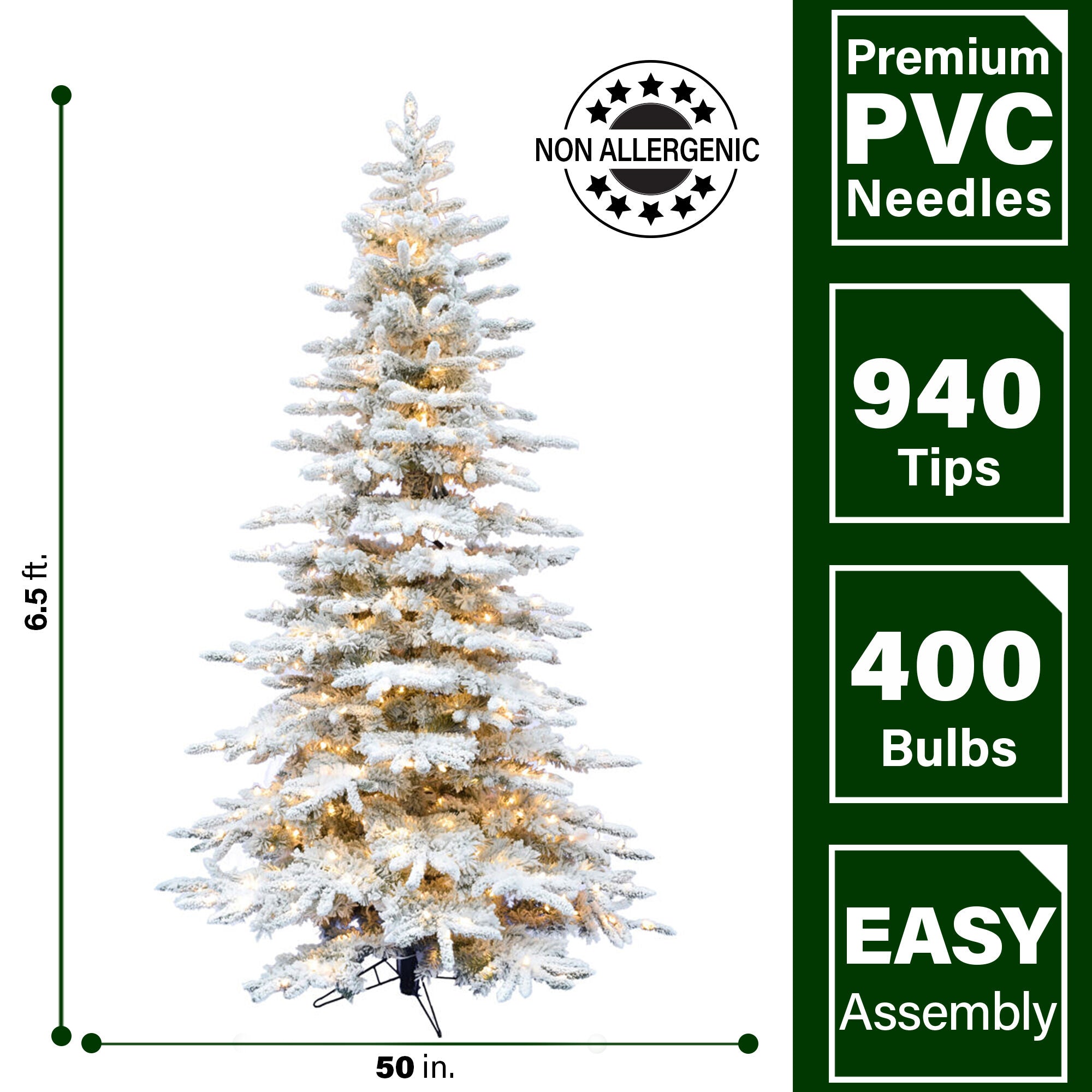 Fraser Hill Farm -  6.5-Ft. Flocked Pine Valley Christmas Tree with Smart String Lighting