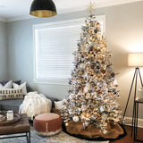 Fraser Hill Farm -  6.5-Ft. Flocked Pine Valley Christmas Tree with Warm White LED String Lighting