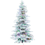 Fraser Hill Farm -  7.5-Ft. Flocked Pine Valley Christmas Tree with Multi-Color LED String Lighting