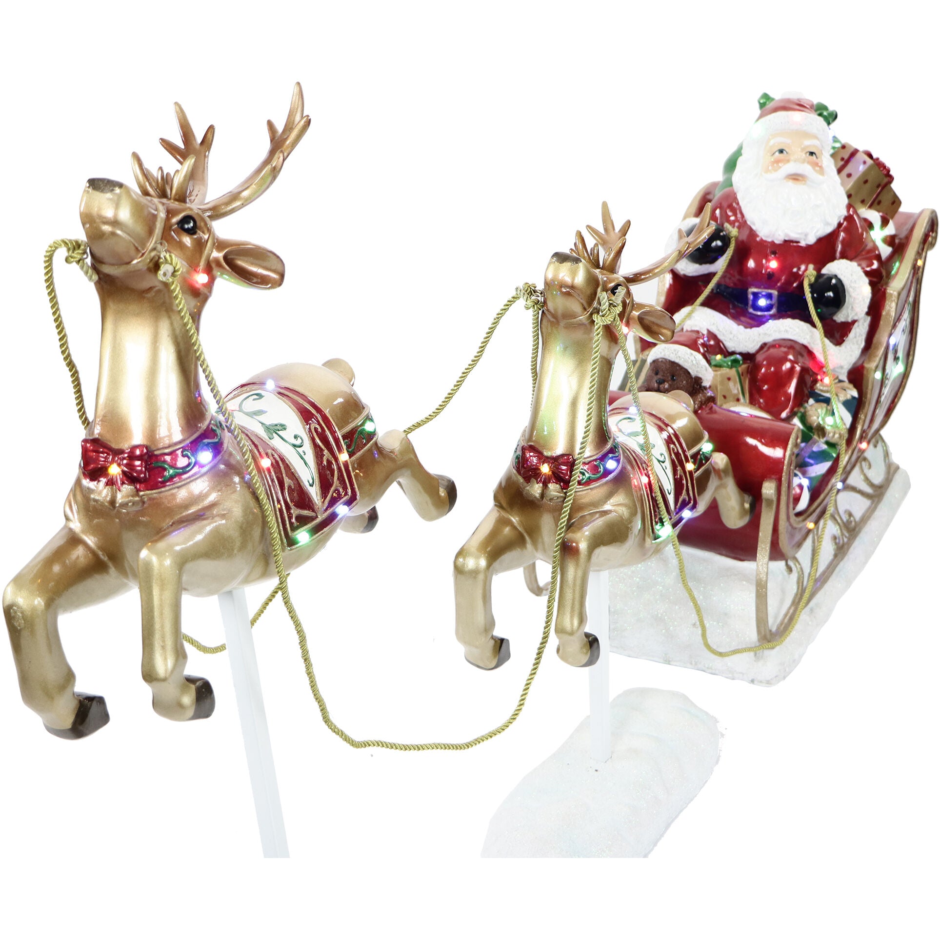 Fraser Hill Farm -  Indoor/Outdoor Oversized Christmas Decor with Long-Lasting LED Lights, Santa Sleigh and Flying Reindeer 3-Piece Set