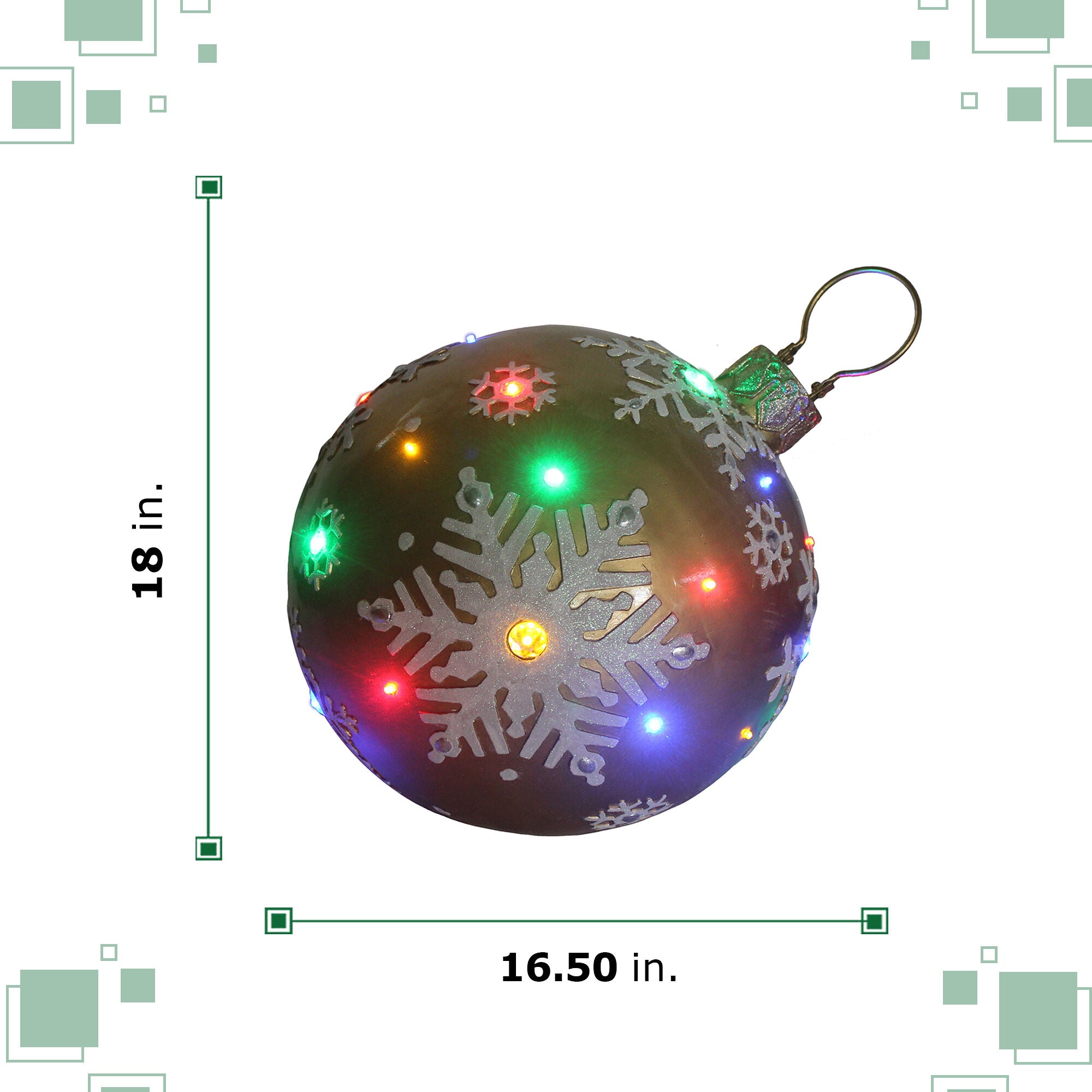 Fraser Hill Farm -  Indoor/Outdoor Oversized Christmas Decor w/ Long-Lasting LED Lights, 18-In. Jeweled Ball Ornament w/Snowflake Design in Gold
