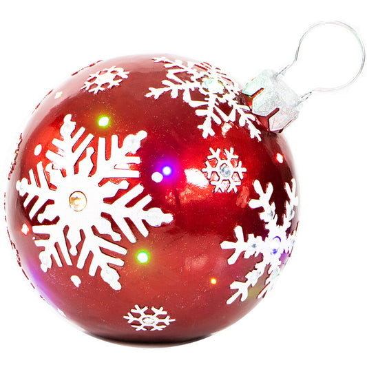 Fraser Hill Farm -  Indoor/Outdoor Oversized Christmas Decor w/ Long-Lasting LED Lights, 18-In. Jeweled Ball Ornament w/Snowflake Design in Red