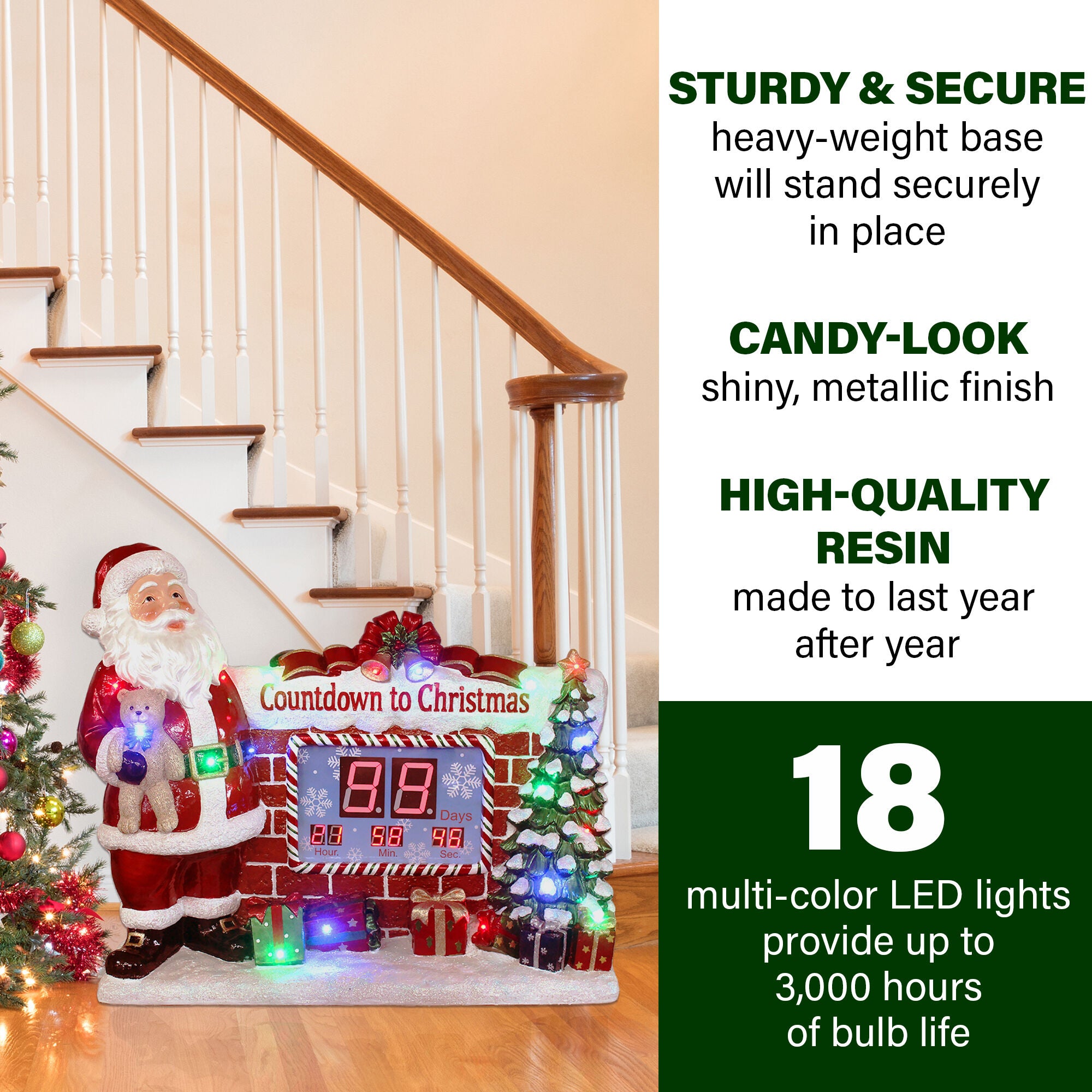 Fraser Hill Farm -  Indoor/Outdoor Oversized Christmas Decor with Long-Lasting LED Lights, Musical Countdown Clock with Santa, Tree, and Presents