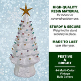 Fraser Hill Farm -  3-Ft. Resin Christmas Tree with Light-Up Star and Vintage Bulb Covers, Indoor or Covered Outdoor Holiday Decor, White