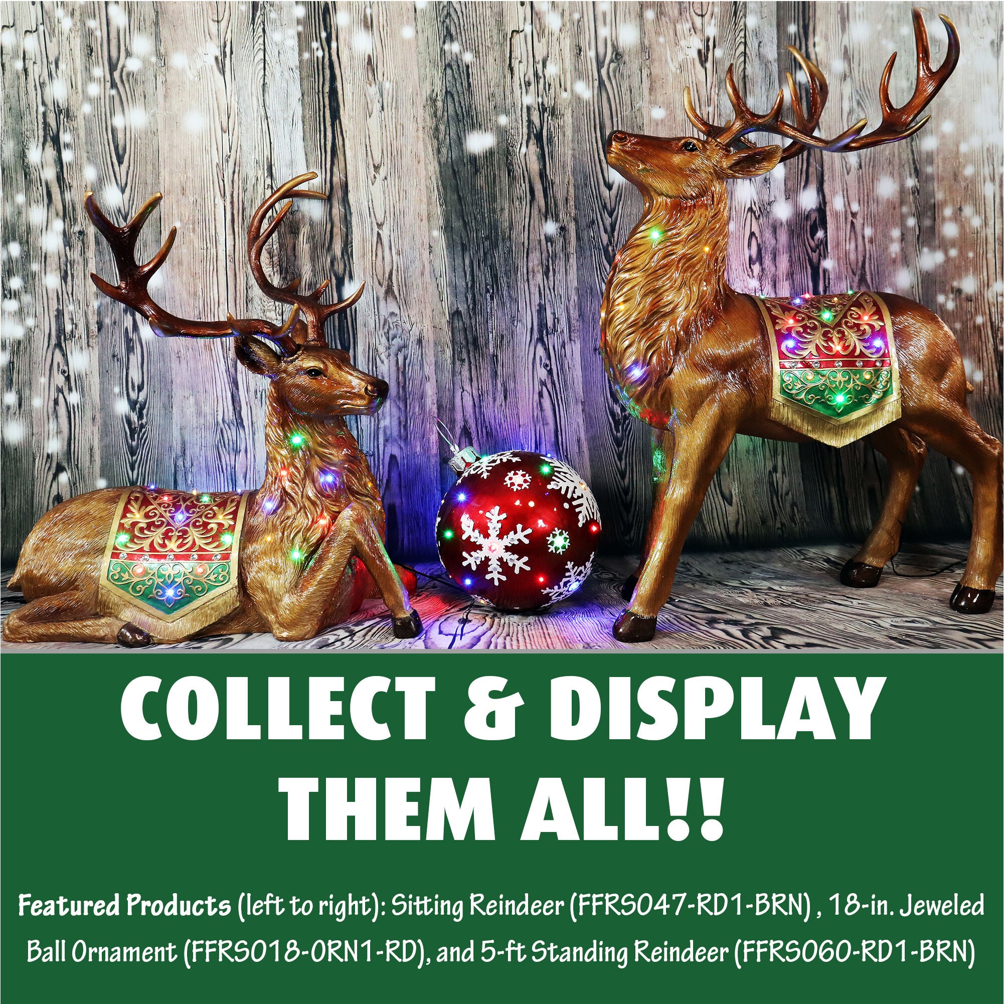 Fraser Hill Farm -  Indoor/Outdoor Oversized Christmas Decor with Long-Lasting LED Lights, 4-Ft. Tall Sitting Reindeer with Metallic Finish
