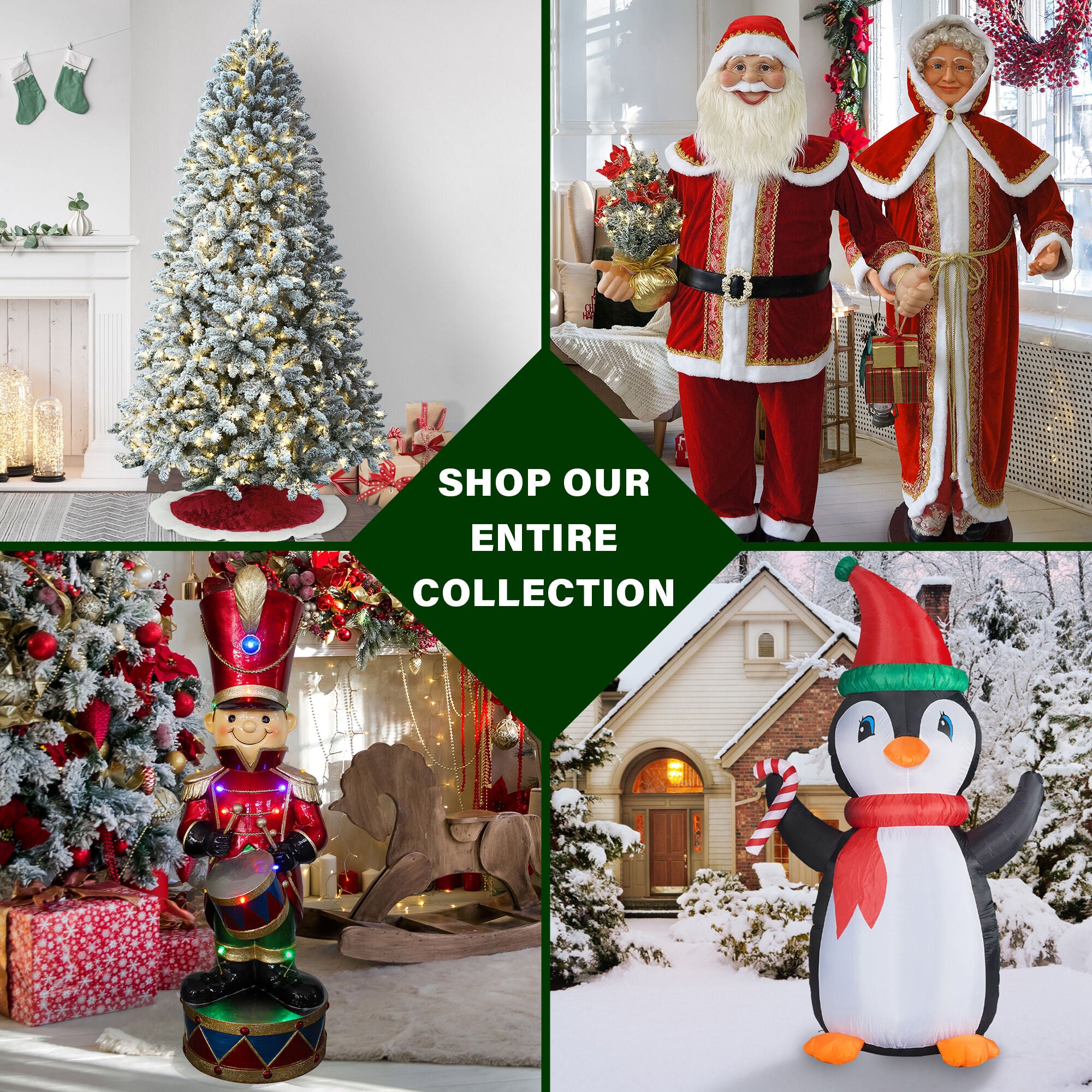 Fraser Hill Farm -  Indoor/Outdoor Oversized Christmas Decor, 4-Ft. Candy-Look Nutcracker Greeter Holding Tree in Green
