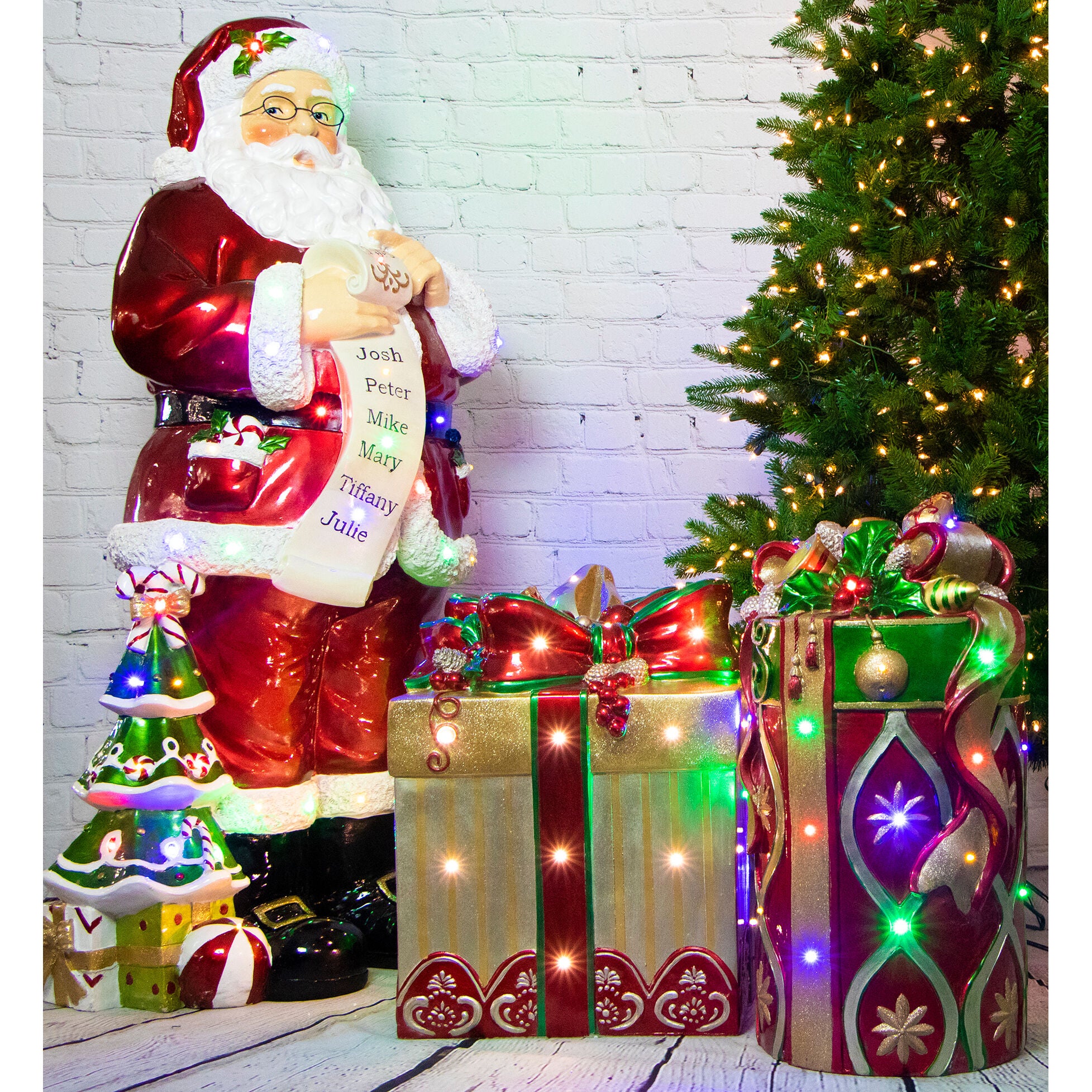 Fraser Hill Farm -  Indoor/Outdoor Oversized Christmas Decor with Long-Lasting LED Lights, 4-Ft. Santa Claus Holding Naughty & Nice Scroll