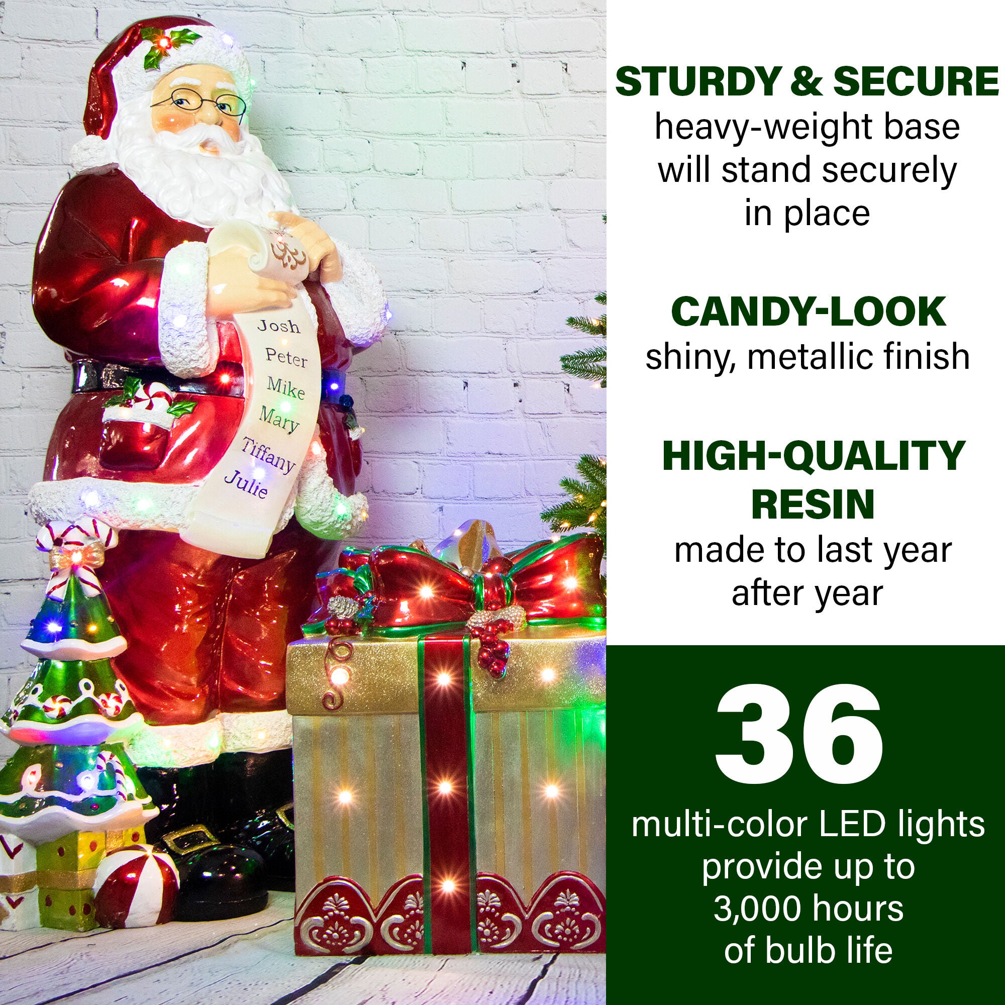 Fraser Hill Farm -  Indoor/Outdoor Oversized Christmas Decor with Long-Lasting LED Lights, 4-Ft. Santa Claus Holding Naughty & Nice Scroll