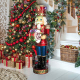 Fraser Hill Farm -  Indoor/Outdoor Oversized Christmas Decor, 5-Ft. Nutcracker Playing Bass Drum w/ Moving Hands, Music, Timer, and 15 LED Lights