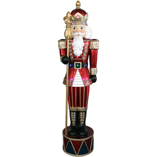 Fraser Hill Farm -  Indoor/Outdoor Oversized Christmas Decor, 6-Ft. Jeweled Nutcracker Greeter with Staff and 22 Long-Lasting LED Lights