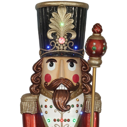 Fraser Hill Farm - 76-inch Resin Nutcracker Figurine Holding Staff with Built-in Multicolor LED Lights