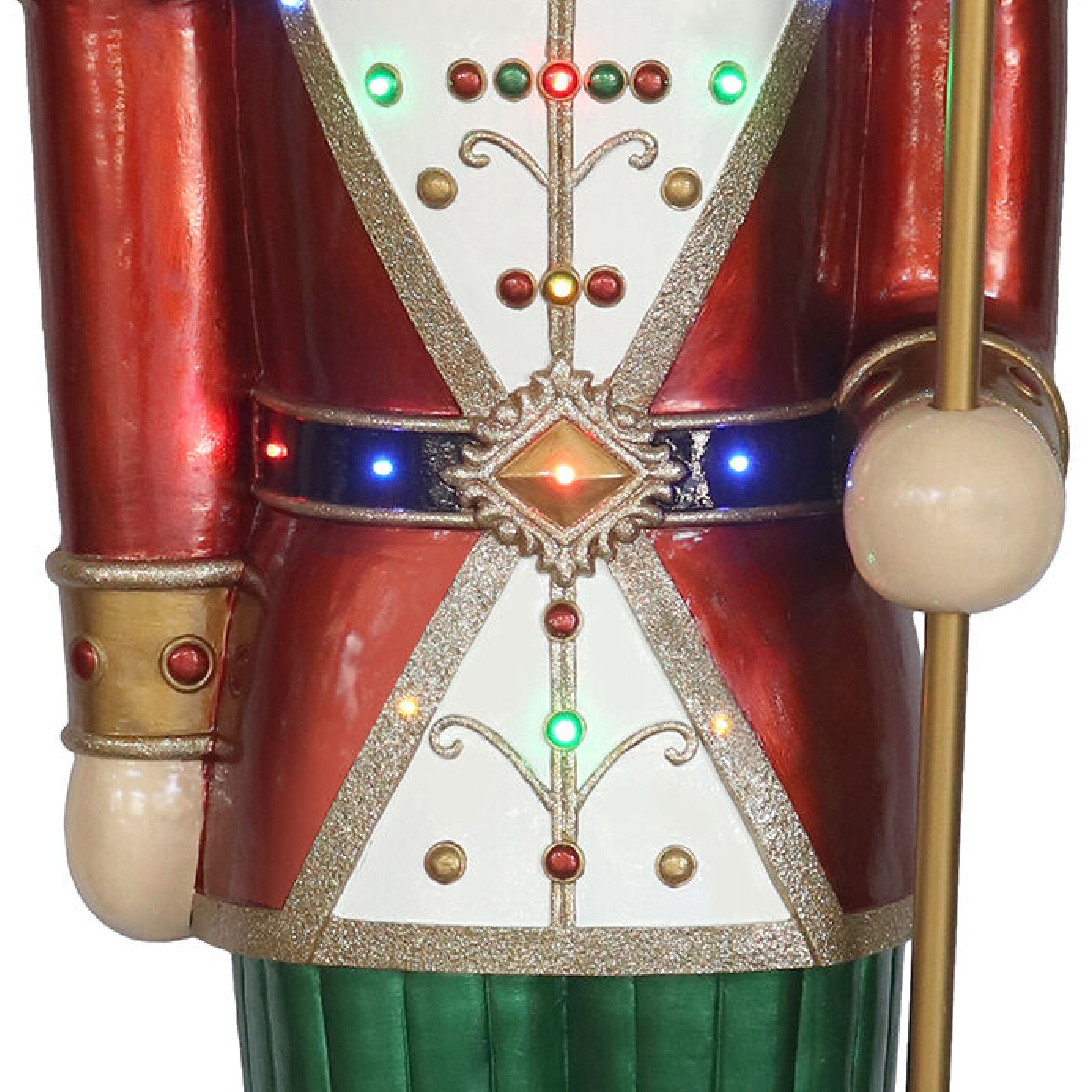 Fraser Hill Farm - 76-inch Resin Nutcracker Figurine Holding Staff with Built-in Multicolor LED Lights