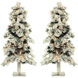 Fraser Hill Farm -  Set of Two 2-Ft. Snowy Alpine Trees with Clear Lights