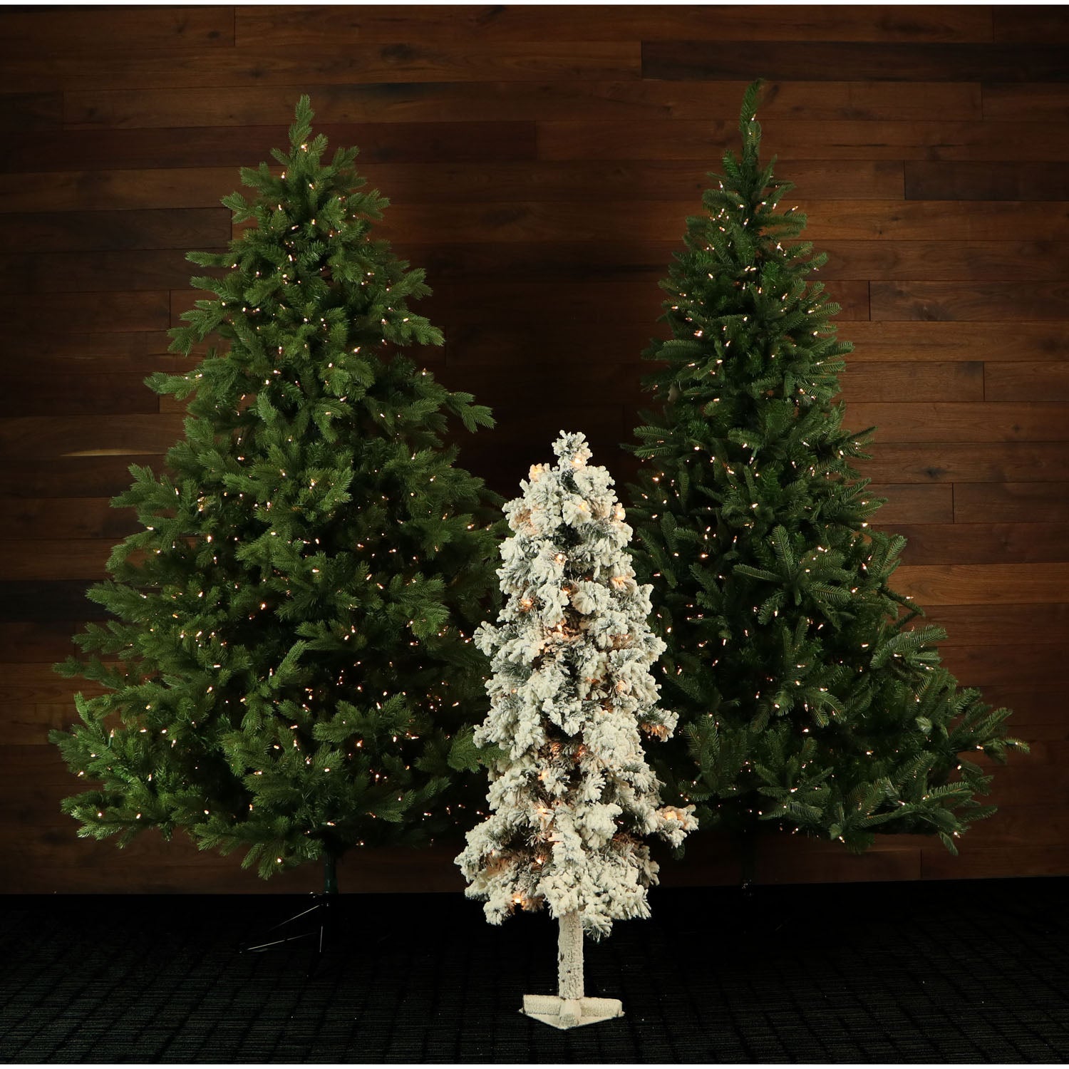 Fraser Hill Farm -  Set of Two 3-Ft. Snowy Alpine Trees with Clear Lights