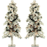 Fraser Hill Farm -  Set of Two 3-Ft. Snowy Alpine Trees with Clear Lights