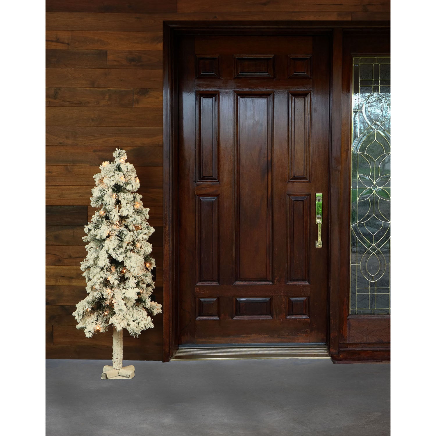 Fraser Hill Farm -  Set of Two 4-Ft. Snowy Alpine Trees with Clear Lights