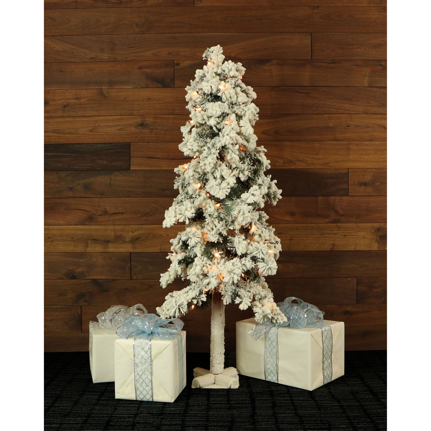 Fraser Hill Farm -  Set of Two 4-Ft. Snowy Alpine Trees with Clear Lights