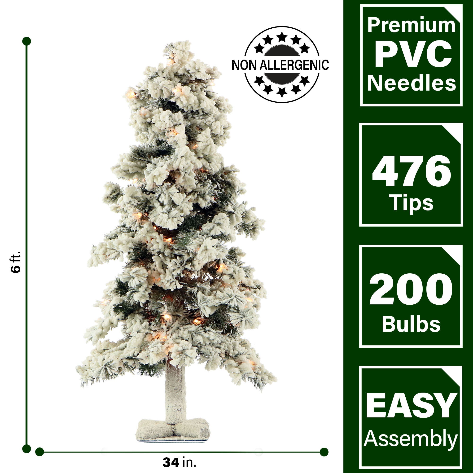 Fraser Hill Farm -  6.0-Ft Snowy Alpine Snow Flocked Christmas Tree with Lifelike Trunk Base and Clear Lights
