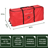 Fraser Hill Farm -  3-Wheel Rolling Storage Bag for Christmas Trees Up To 7.5 Feet, Red