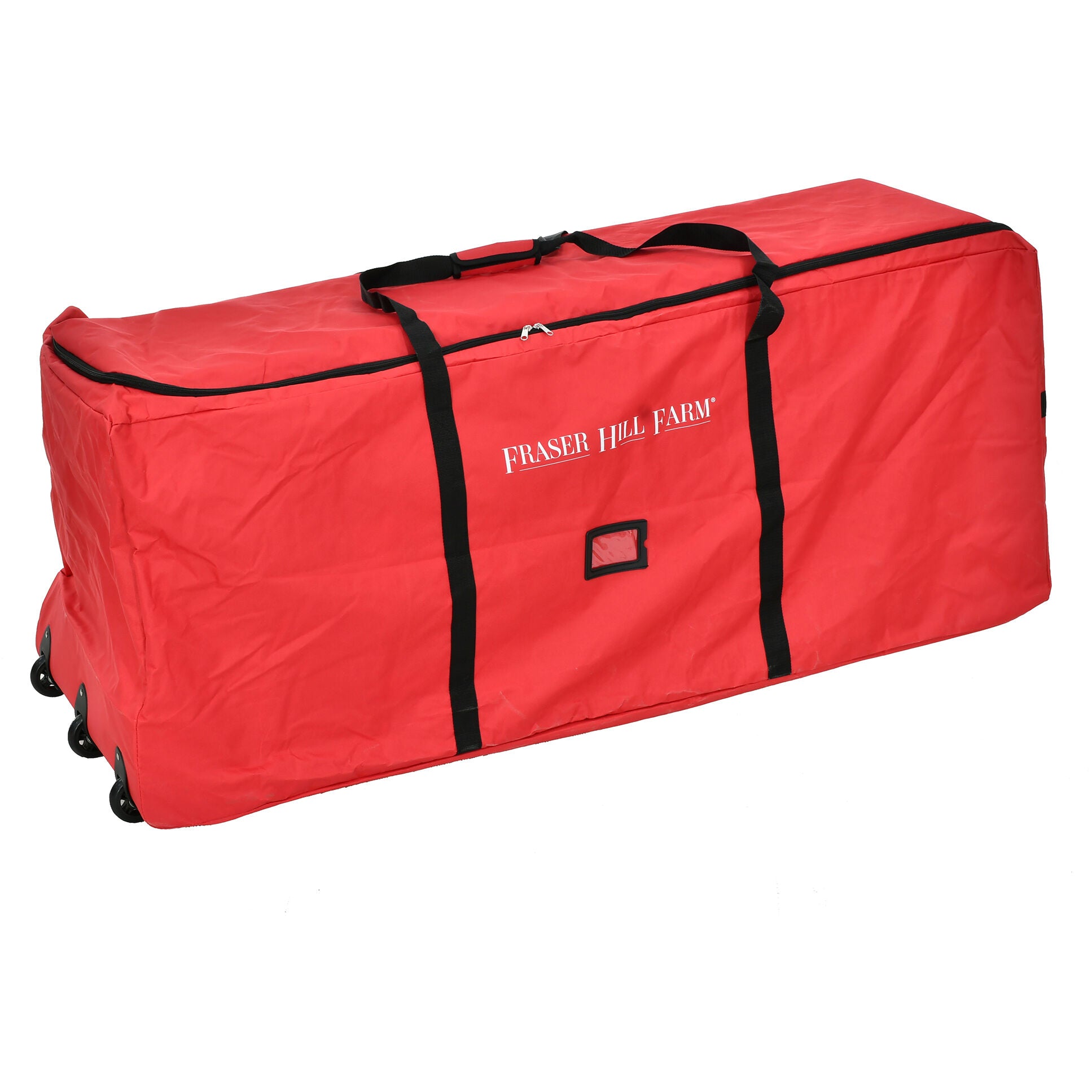 Fraser Hill Farm -  3-Wheel Rolling Storage Bag for Christmas Trees Up To 9 Feet, Red