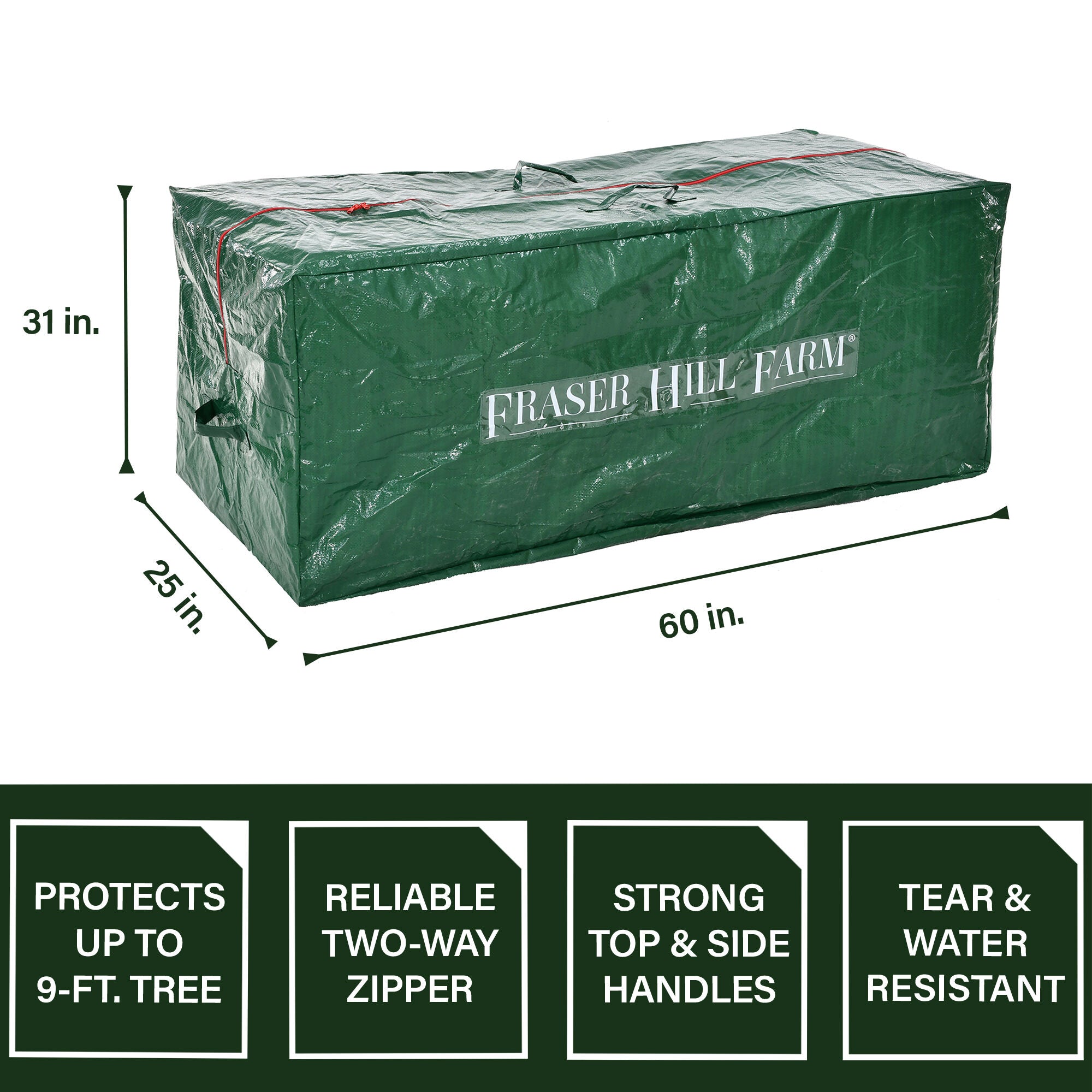 Fraser Hill Farm -  Heavy-Duty Storage Bag for Christmas Trees Up To 9 Feet, Green