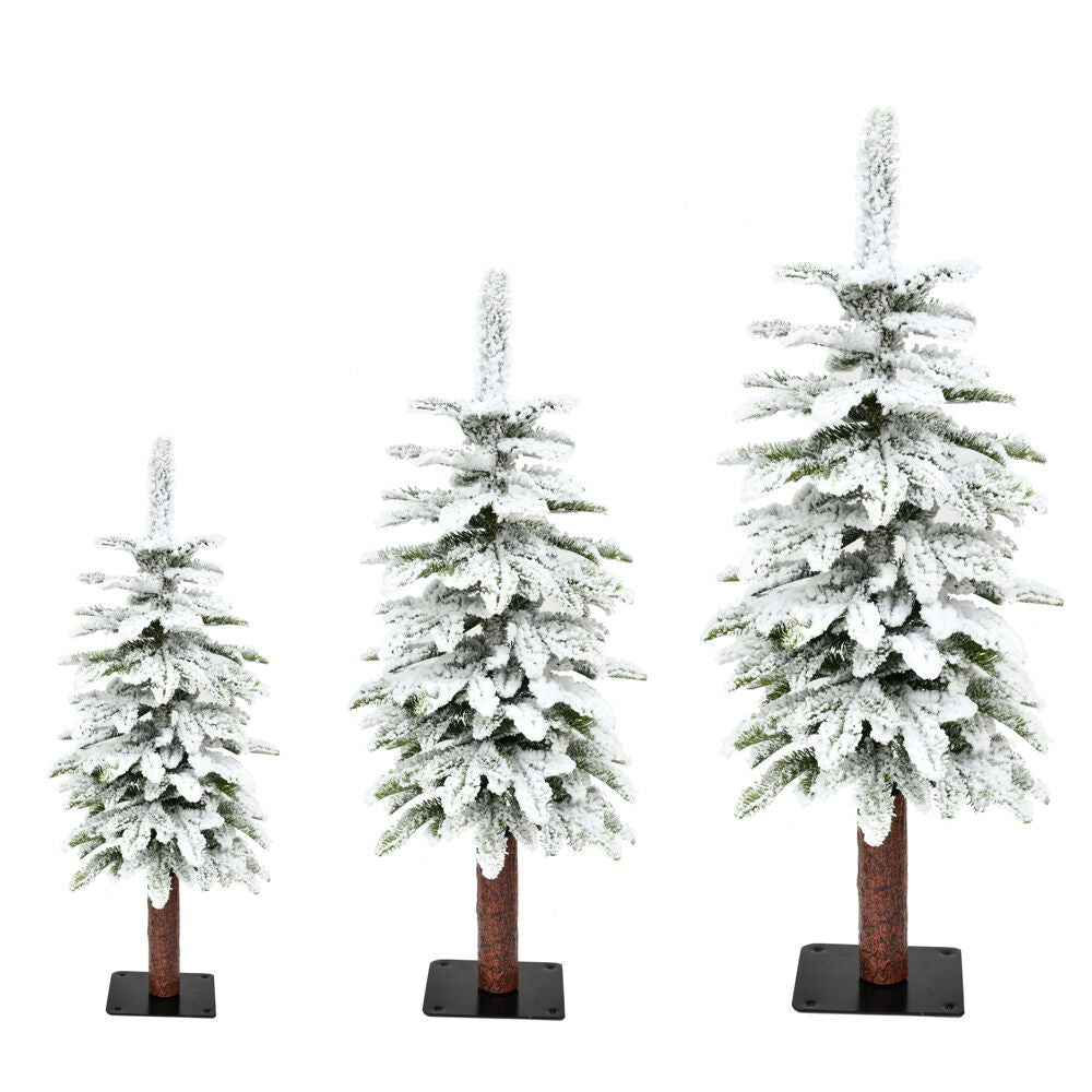 Fraser Hill Farm -  Set of 3 Snowy Downswept Trees in 2-Ft., 3-Ft., and 4-Ft. Sizes