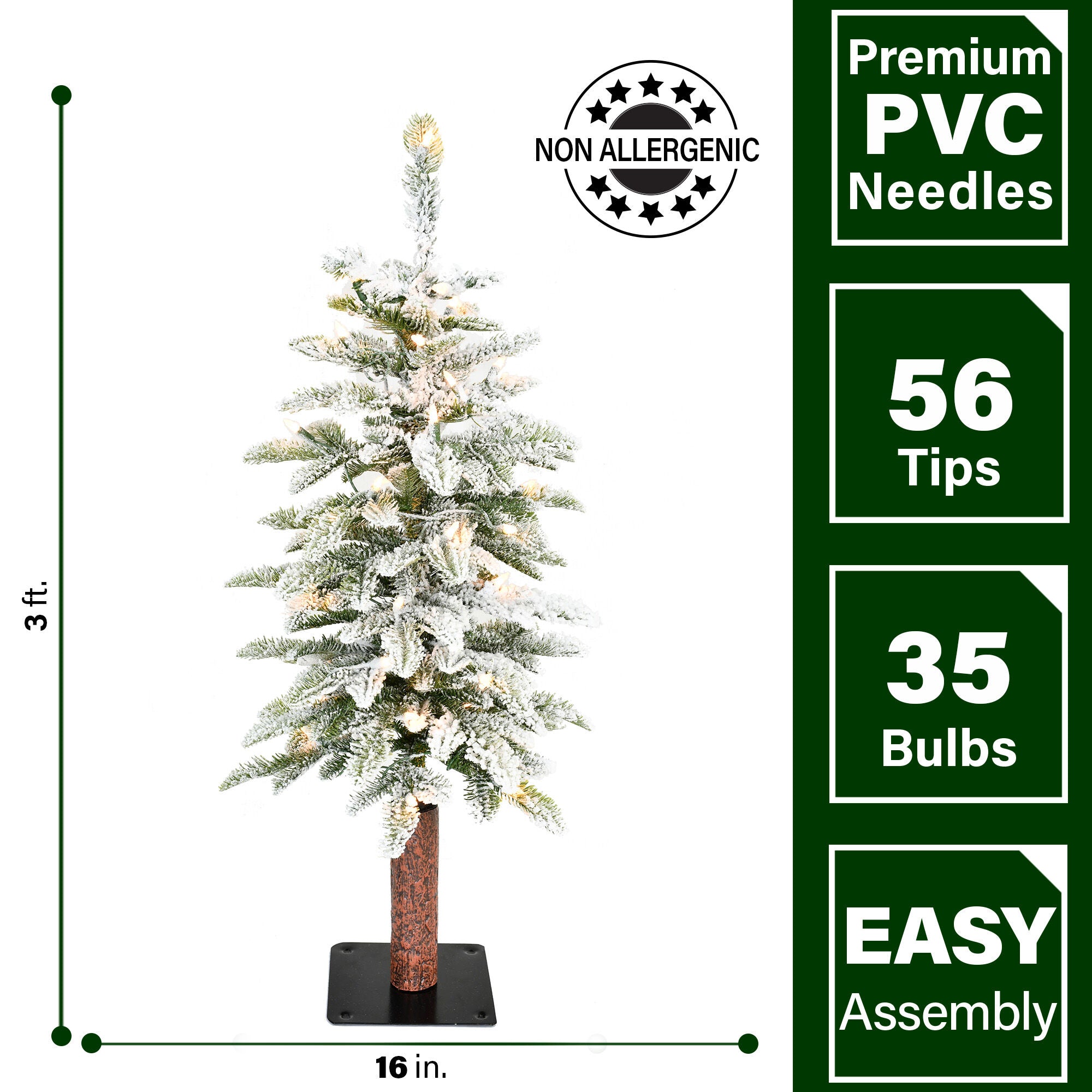 Fraser Hill Farm -  Set of 3 Snowy Downswept Trees with Clear Lights in 2-Ft., 3-Ft., and 4-Ft. Sizes