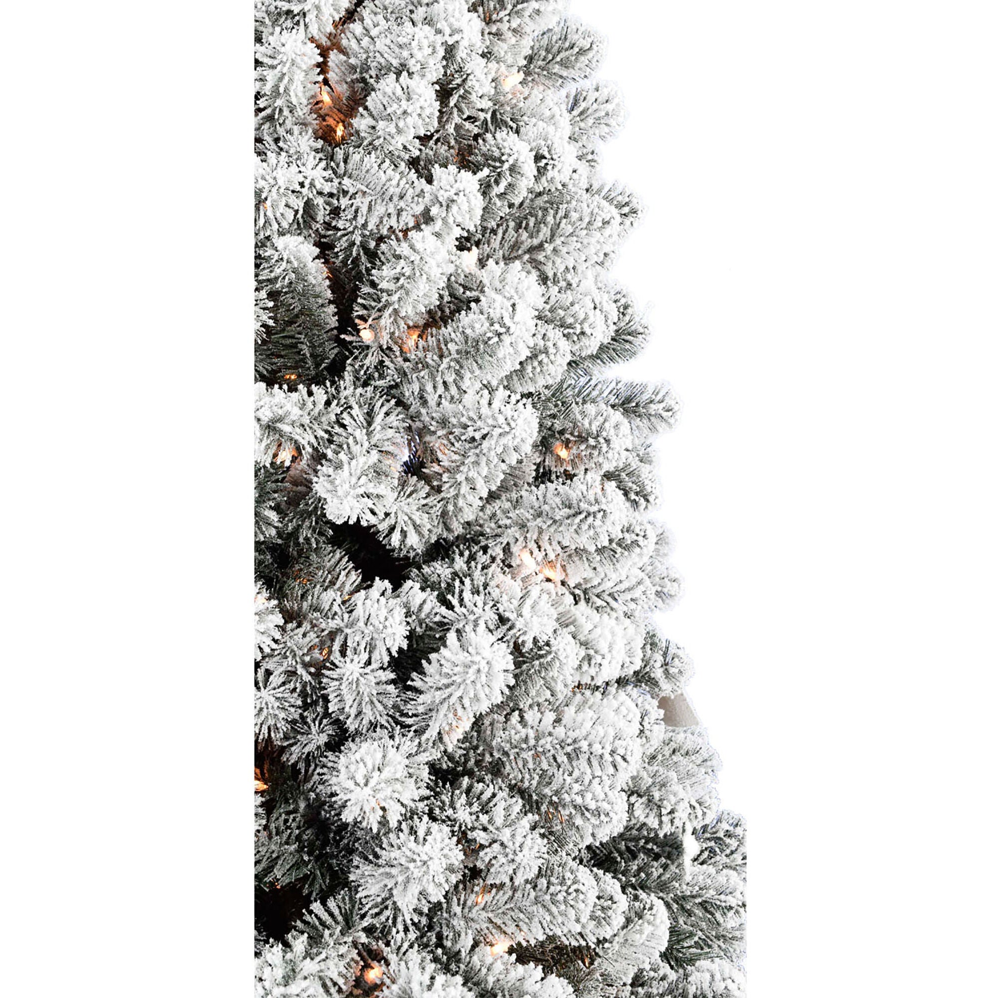 Fraser Hill Farm -  6.5-Ft. Flocked Silverton Fir Christmas Tree with Warm White LED String Lighting