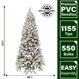 Fraser Hill Farm -  6.5-Ft. Flocked Silverton Fir Christmas Tree with Warm White LED String Lighting