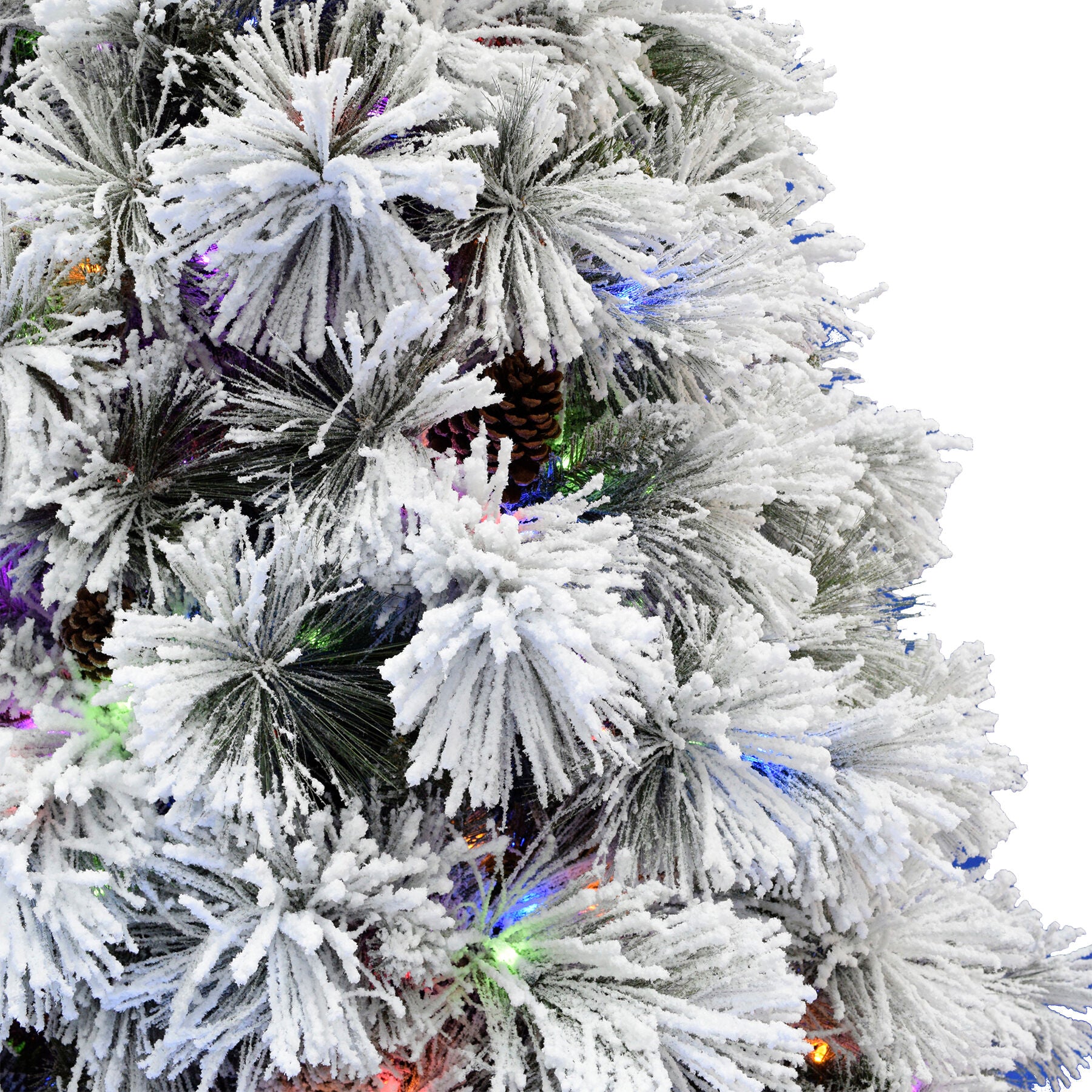 Fraser Hill Farm -  6.5 Ft. Sugar Hill Snowy Christmas Tree with Pinecones and Multi-Color LED Lighting