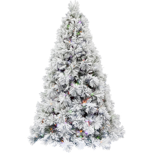 Fraser Hill Farm -  7.5-Ft. Sugar Hill Snowy Christmas Tree with Pinecones and Multi-Color LED Lighting