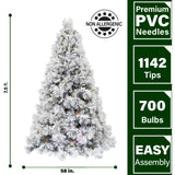 Fraser Hill Farm -  7.5-Ft. Sugar Hill Snowy Christmas Tree with Pinecones and Multi-Color LED Lighting