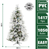 Fraser Hill Farm -  10-Ft. Flocked Snowy Pine Christmas Tree with Multi-Color LED String Lighting