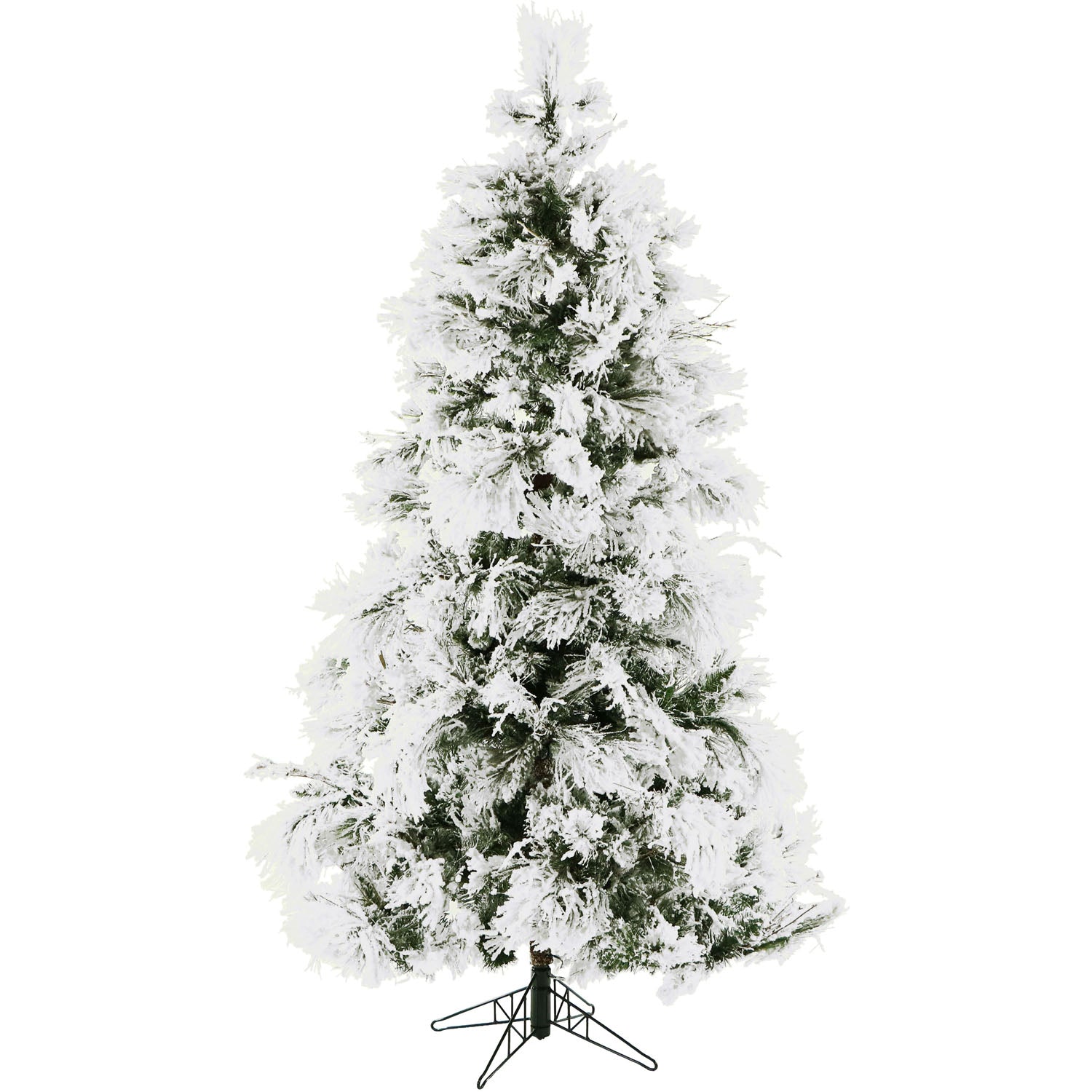 Fraser Hill Farm -  12-Ft. Flocked Snowy Pine Christmas Tree with Warm White LED String Lighting