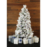 Fraser Hill Farm -  12-Ft. Flocked Snowy Pine Christmas Tree with Multi-Color LED String Lighting