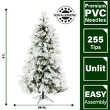 Fraser Hill Farm -  4-Ft.Snowy Pine Flocked Slim Christmas Tree, No Lights
