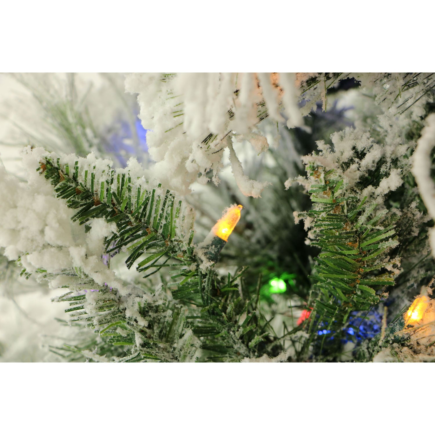 Fraser Hill Farm -  6.5-Ft. Flocked Snowy Pine Christmas Tree with Multi-Color LED String Lighting