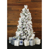 Fraser Hill Farm -  6.5-Ft. Flocked Snowy Pine Christmas Tree with Multi-Color LED String Lighting