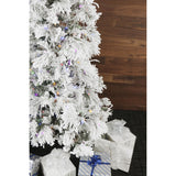Fraser Hill Farm -  6.5-Ft. Flocked Snowy Pine Christmas Tree with Multi-Color LED String Lighting