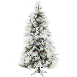 Fraser Hill Farm -  6.5-Ft. Flocked Snowy Pine Christmas Tree with Multi-Color LED String Lighting