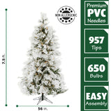 Fraser Hill Farm -  7.5-Ft. Flocked Snowy Pine Christmas Tree with Smart String Lighting