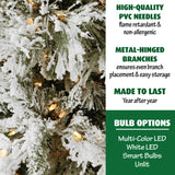 Fraser Hill Farm -  7.5-Ft. Flocked Snowy Pine Christmas Tree with Warm White LED Lighting