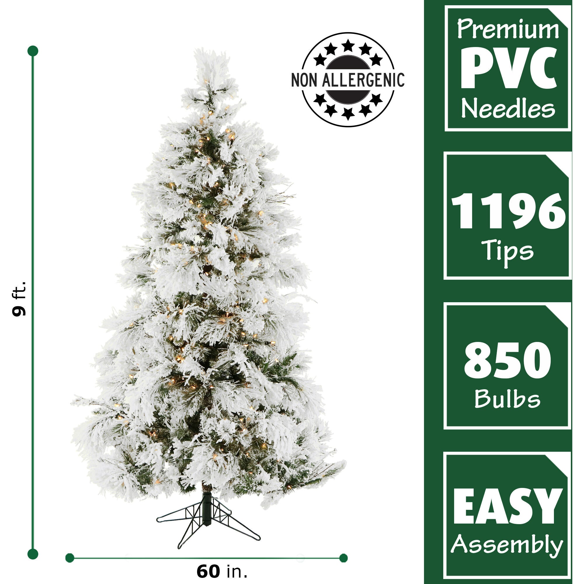 Fraser Hill Farm -  9-Ft. Flocked Snowy Pine Christmas Tree with Smart String Lighting